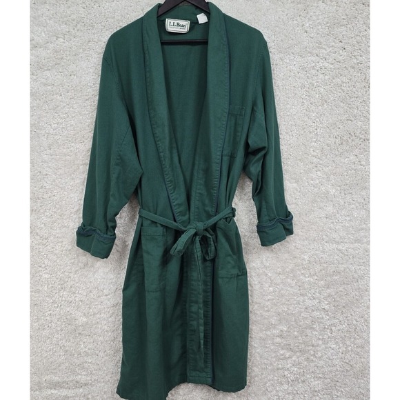 Vintage LL Bean Robe‎ Mens Medium Green Long Sleeve Pockets Lightweight USA Made - Picture 1 of 12